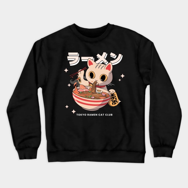 Tokyo Ramen Cat Club Japanese Neko Aesthetic Anime Crewneck Sweatshirt by uncommontee